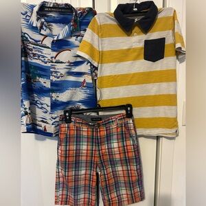 5 pieces boy’s Nautica Kids Striped Yellow,blue Polo Shirt,belt and hat.size 7-8